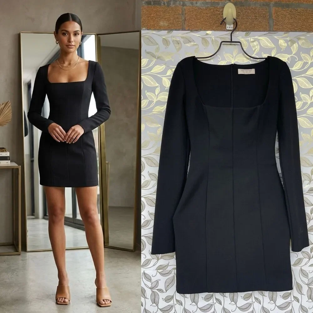 Bec + Bridge Black Square Neck Mini Dress - Mod Chic Minimalist Core Size 2